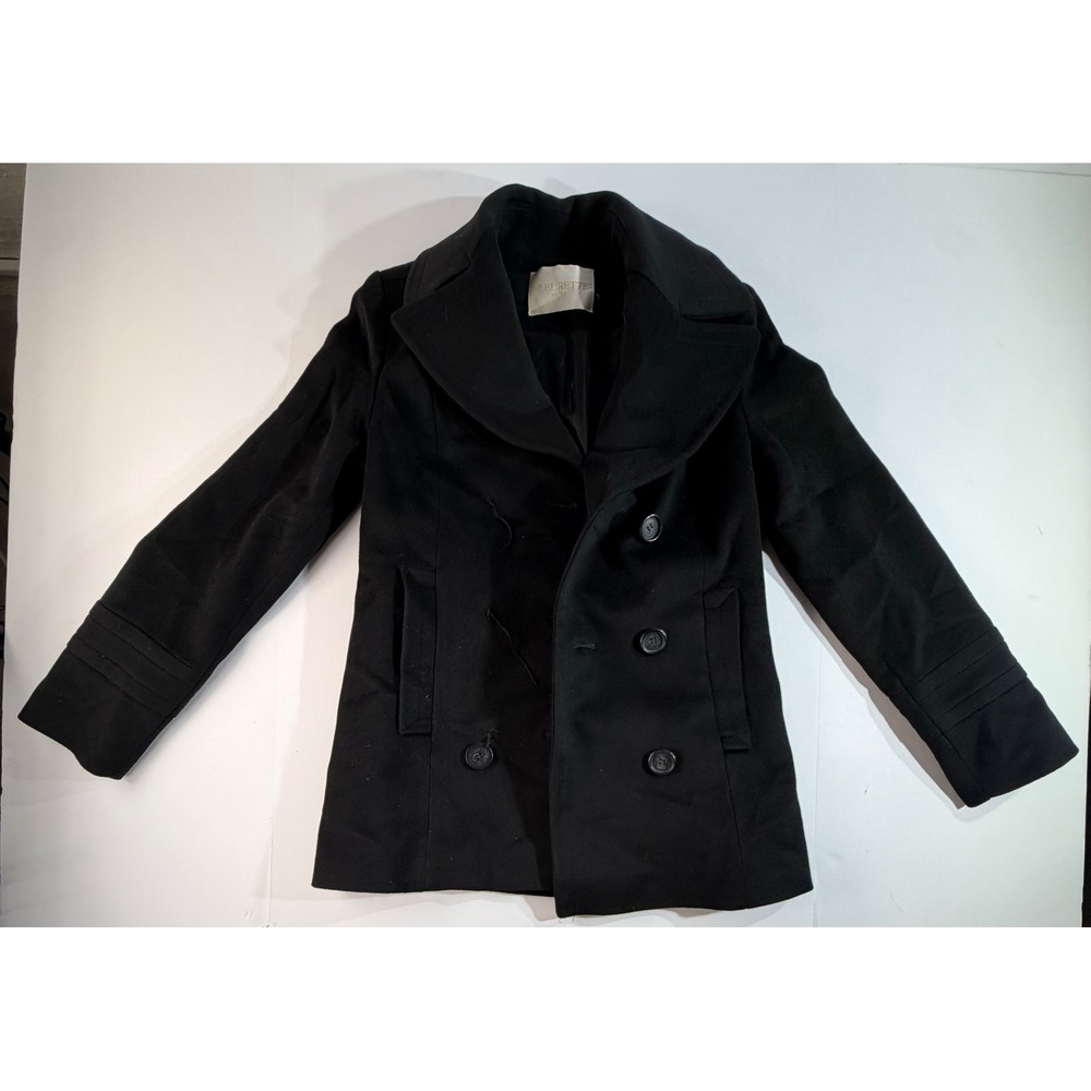 Fleurette Loro Piana Wool Pea Coat Black Double Breasted Jacket Womens 4